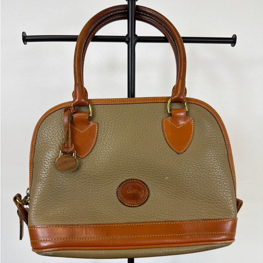 Vintage Dooney Bourke Two Tone Brown Leather Zip Top Shoulder Bag Purse Handbag